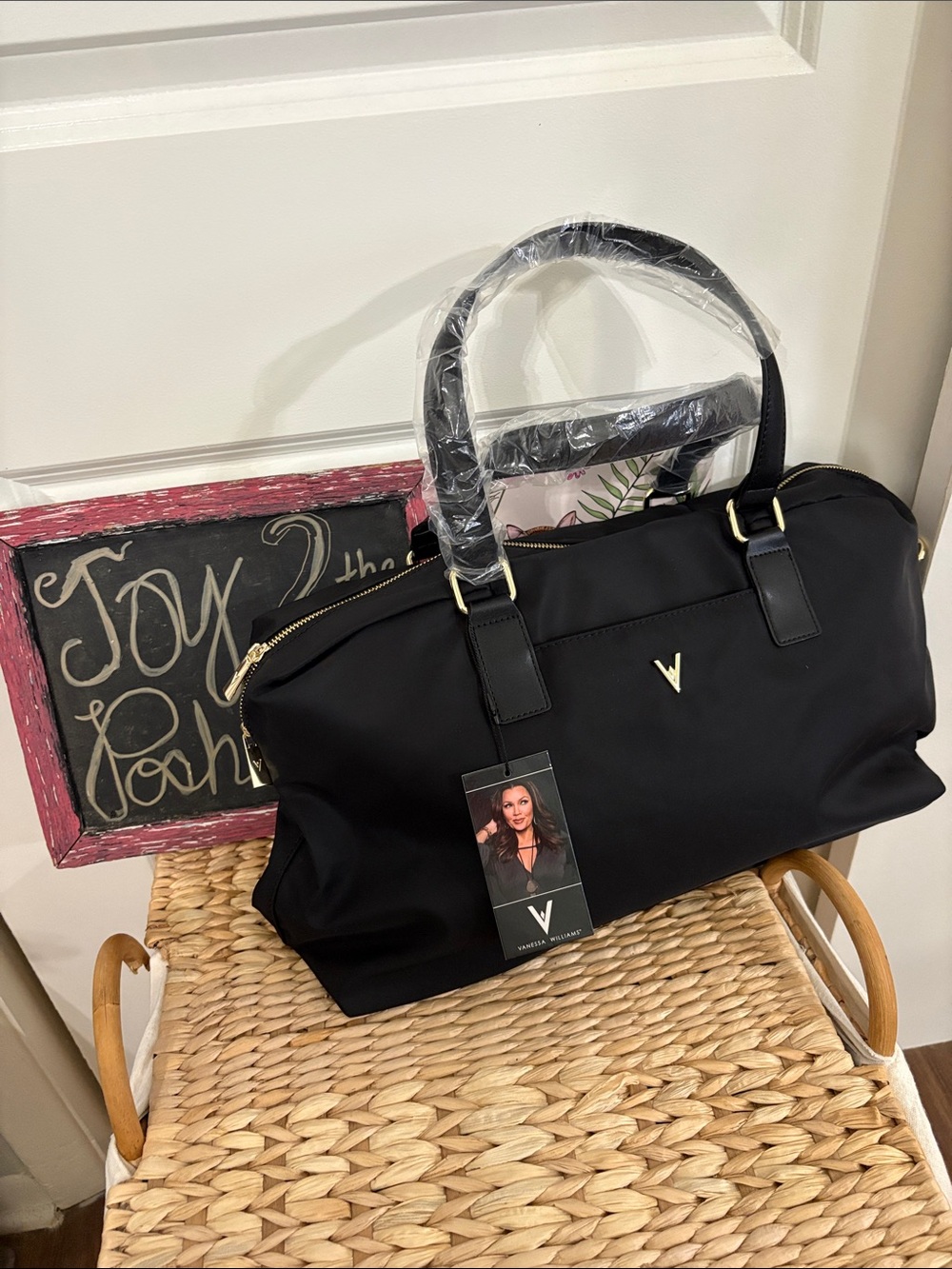 Vanessa Williams Black Flight Weekender Tote Bag with Gold Accent